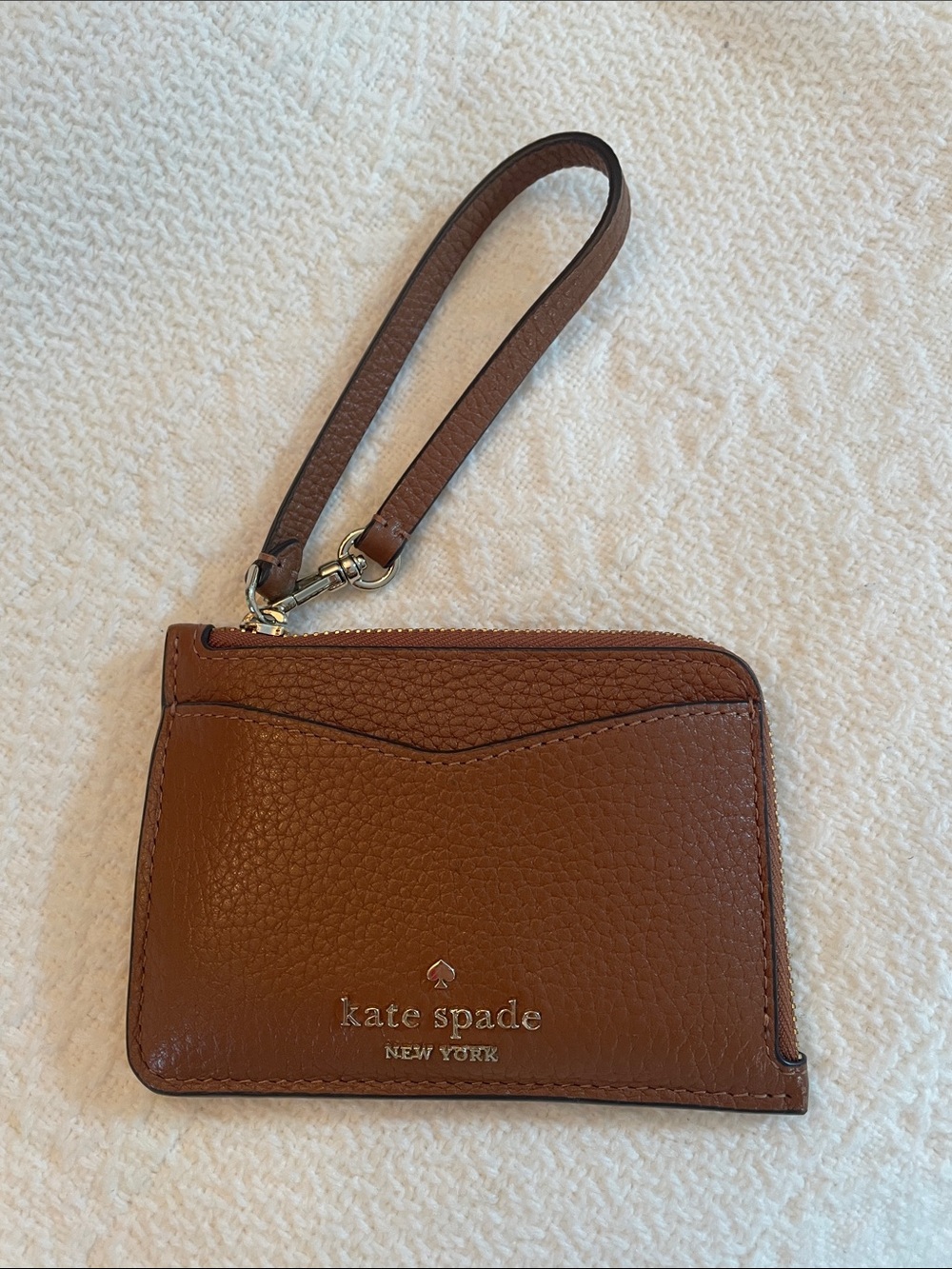 kate spade Brown Pebbled Leather Wristlet Card Holder